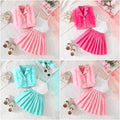 summer new girls' solid color feather beaded vest and pleated skirt set - sweet and playful three-piece outfit