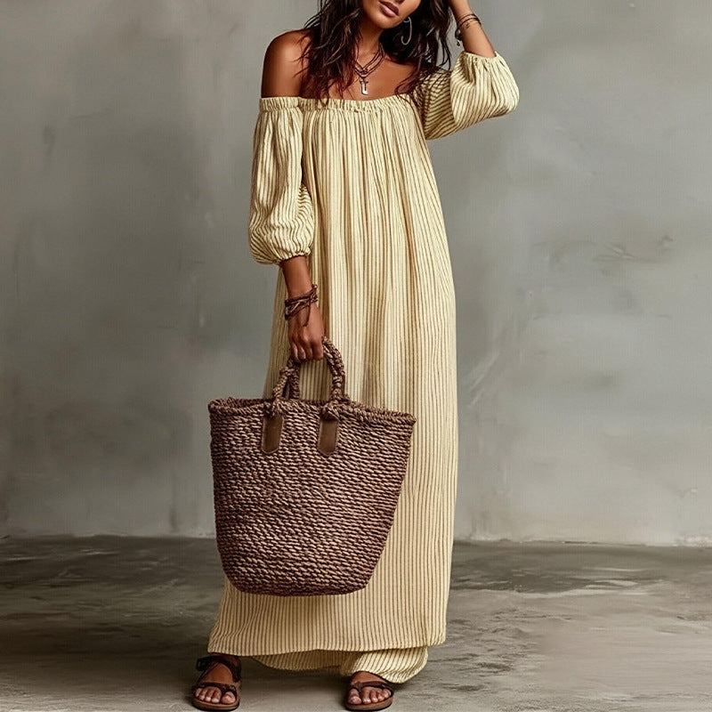 resort style dress - cross-border european & american women's clothing - casual loose one-shoulder maxi dress