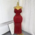 Export cross-border elegancepure color one shoulder suspender silmdress female summer pure lust style high waistelegant hip skirt