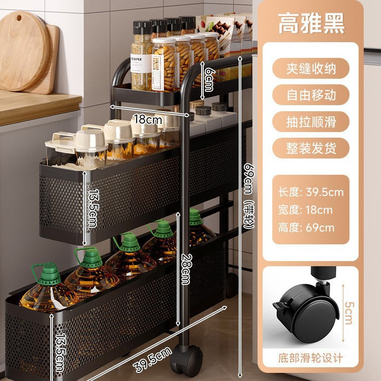 Narrow gap storage shelf stainless steel cart kitchen refrigerator narrow space organizer mobile bathroom storage cabinet