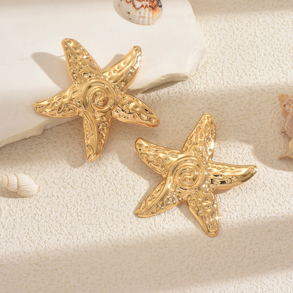 Wholesale seaside earrings: cross-border summer ocean resort style alloy starfish earrings for women - european and american niche exaggerated dangle earrings