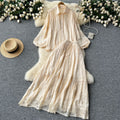 Age-reducing suit for women classy sense cut outlacepatchwork lantern long sleevesshirt + high waistslimming look large swing skirt