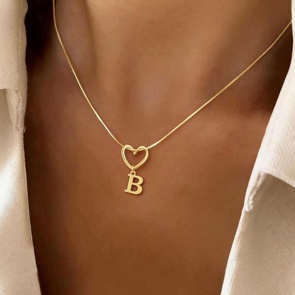 European and american cross-border temu hot-selling 26-letter heart necklace, stainless steel plated with 18k gold, non-fading jewelry