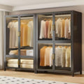Large capacity steel wardrobe bedroom for home wardrobe rental metal floor standing clothes rack simple assembly storage cabinet