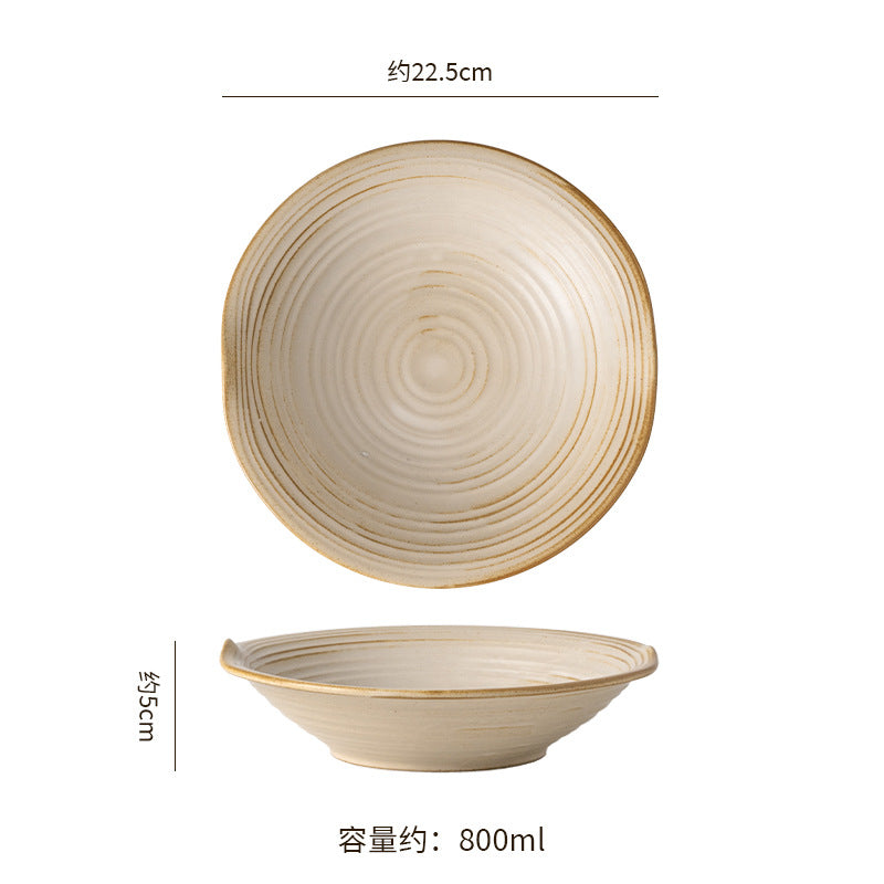 Japanese-style pasta plate, household salad plate, high-end restaurant ceramic tableware, retro straw hat bowl, light luxury western food plate