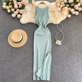 European and american style ins women's summer new sexy twist knot cleavage-enhancing hollow-out fashion two-way knitted dress