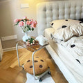 Cream style popular wheeled trolley bedroom glass side table small apartment living room movable sofa storage rack