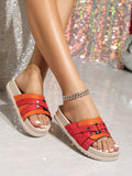 Home outwear slip-on slippers red fabric decorated flats shoes plaidcasual double layer white flats slippers