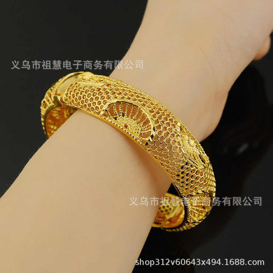gold women's bangle - arabian luxury charm wide bracelet - nigerian wedding jewelry party gift