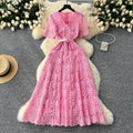 Xiaoxiangfeng dress women's frenchclassy sweet doll collar short sleeve waist slimming looklonglace dress