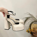 Mary jane chunky heel women's shoes 2025 new fairy style waterproof platform french square toe single strap flats