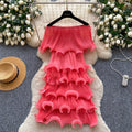 Accessible luxury dopamine ruffles cake skirt elastic women's super hot silm a-line dress classy sense vacation skirt