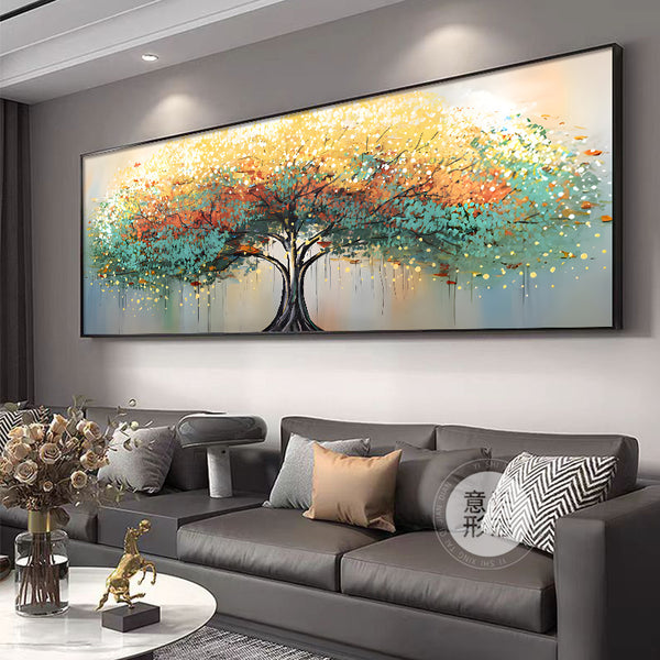 Fortune tree sofa background wall hanging paintings light luxury high sense living room decorative painting 2025 new banner abstract mural