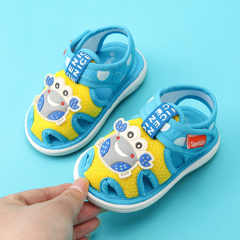 Baby cloth sandals for boys, summer, ages 0-1-2-3 years, infant anti-slip soft sole squeaky shoes, girls' first walker shoes, baby shoes