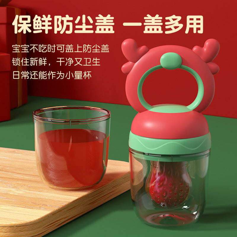 English card baby fruit and vegetable bite music baby eating fruit complementary food tooth glue deer fruit and vegetable pacifier children's juice