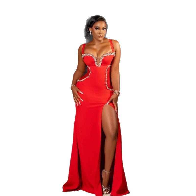 Europe, America,  's new women's clothing, sexy flash diamond decorative hip-wrapped slim suspender dress