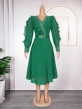 fashion  african women's new arrival wood ear waist slimming lookelegant pleated chiffon plus sizedress