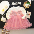 Girls' spring mesh princess dress - kids' round neck sequin party dress with long sleeves and layered tulle skirt