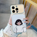 Suitable for apple 17pro matte silver electroplated shell, black clothes boy, white clothes girl, couple iphone18 mobile phone case