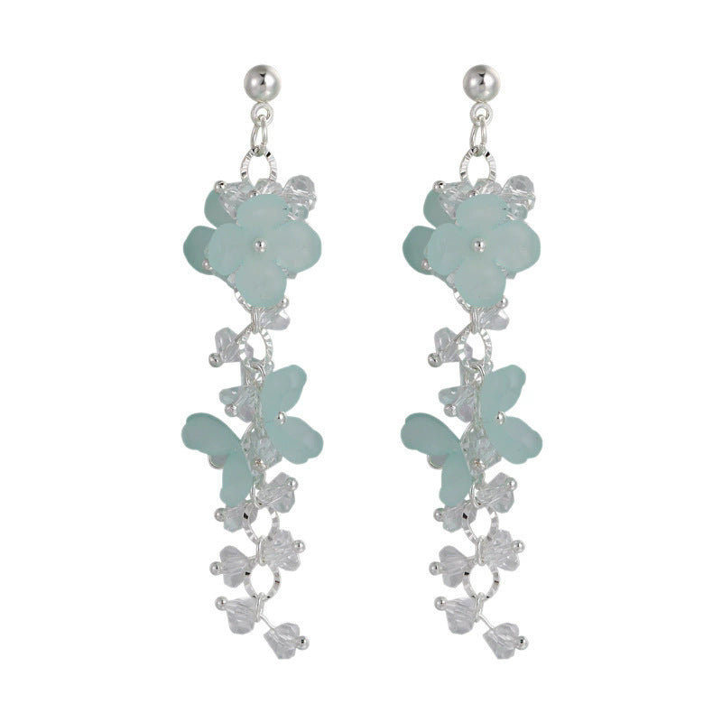 Mint mambo blue floral stud earrings - beaded spring/summer vacation style unique earrings - exquisite & niche jewelry