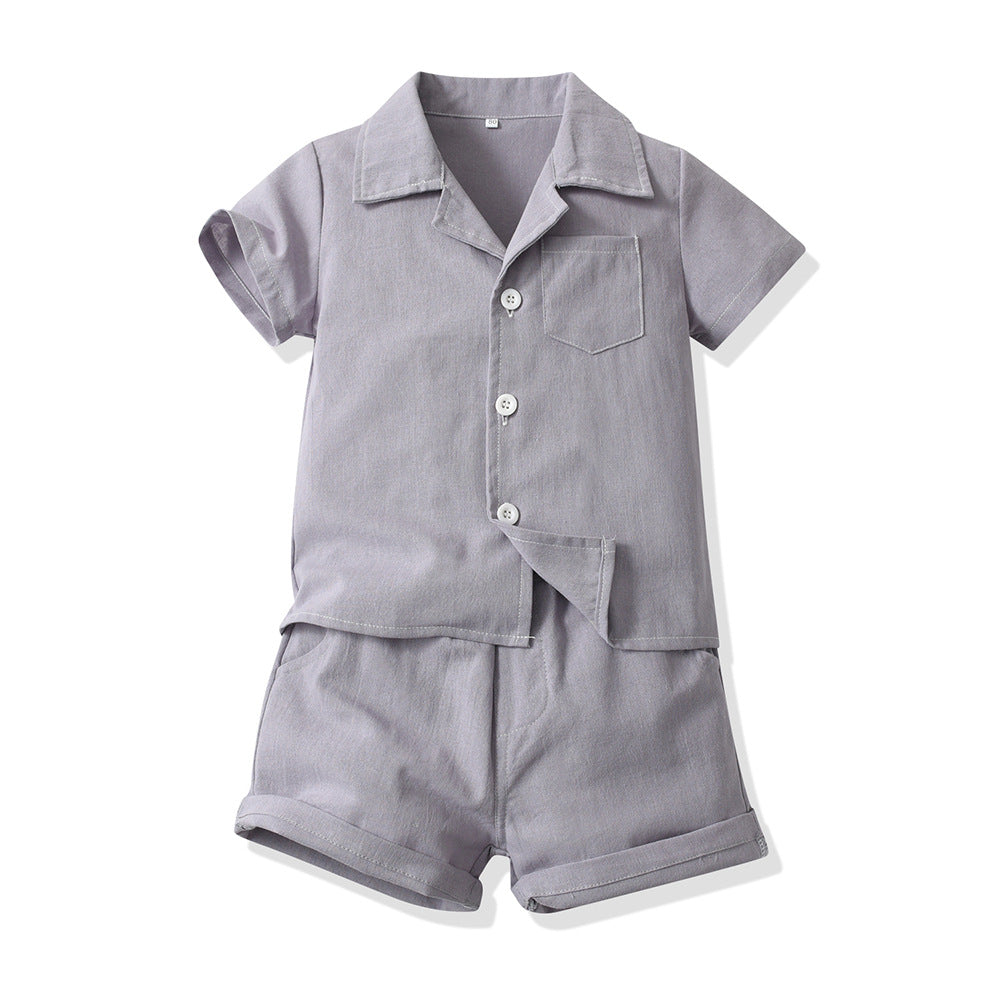 Wholesale boys' clothing sets: new summer styles - dopamine cotton stand collar comfort short-sleeve shirts for boys' summer wear