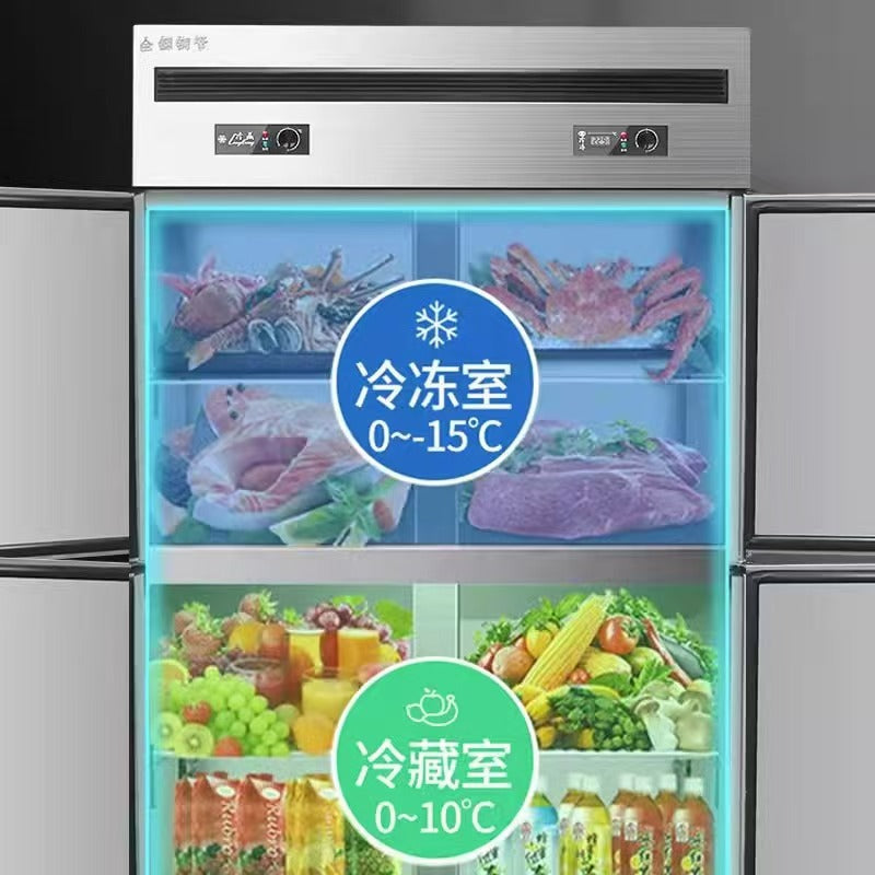 Four-door refrigerator, commercial freezer, hotel kitchen, stainless steel door freezer, vertical fresh-keeping cabinet, refrigerated freezer