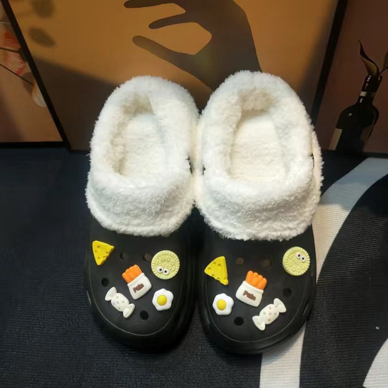 Little red book's same style crocs shoes for women winterfleece-linedheattechcute non-slip couple cotton slippers for home and outdoor wear for nurses
