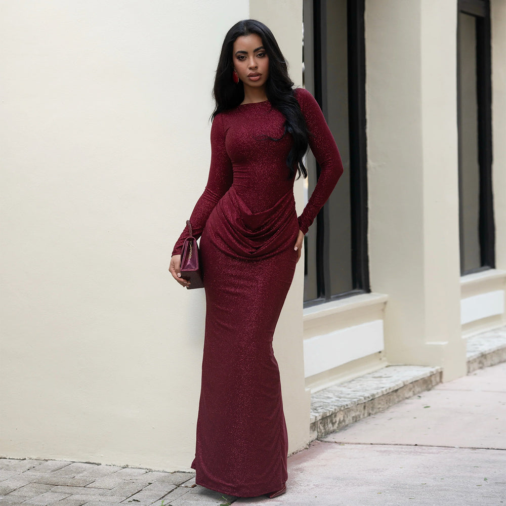 C7650 cross-border   fashion women's elegant back-slit bodycon evening gown dress