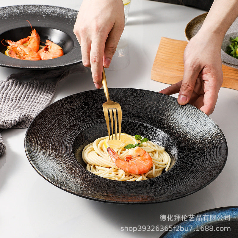 Japanese-style ceramic straw hat plate - hotel & restaurant pasta plate, large soup plate, home dinner plate, display plate - wholesale