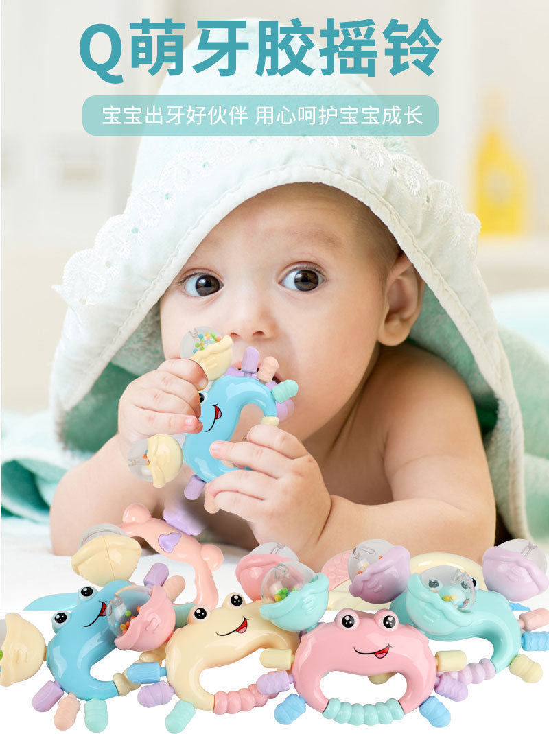 Cross-border export infant hand rattle baby can bite soft glue crab toothpaste Q cute fun hand grab rattle ring