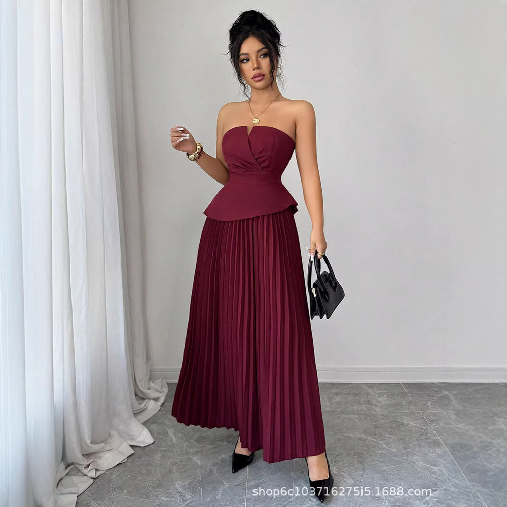 European and american cross-border women's  new bandeau maxi dress