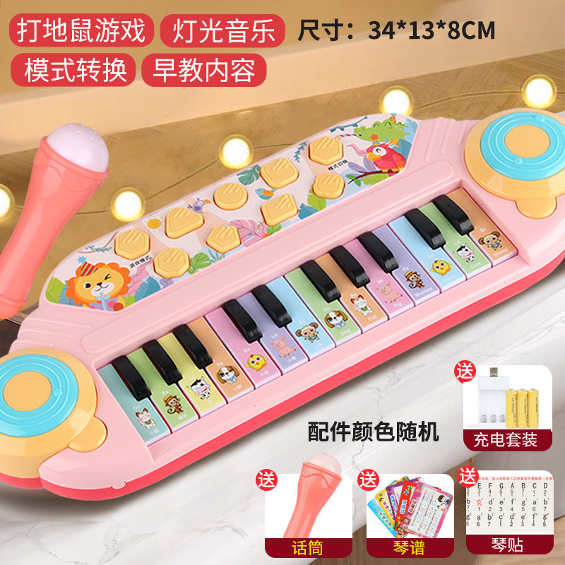 Children's electronic keyboard piano with microphone - ages 1-3-6 - musical light-up gopher toy - beginner's starter kit for babies