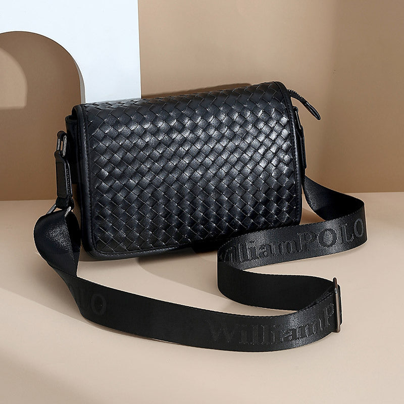 Emperor Paul Men's Shoulder Bag Leather Woven Shoulder Crossbody Bag Men's Flip Messenger Bag Business Large Capacity