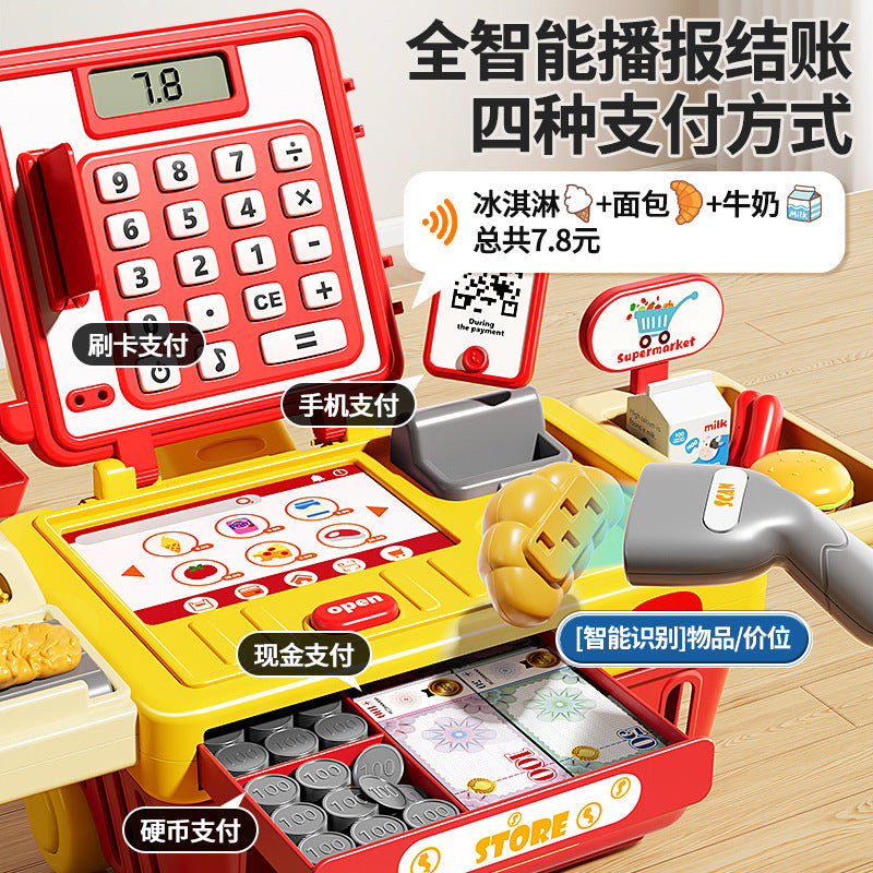 Kids convenience store supermarket cash register toy for boys and girls play house popular kitchen simulation shopping cart