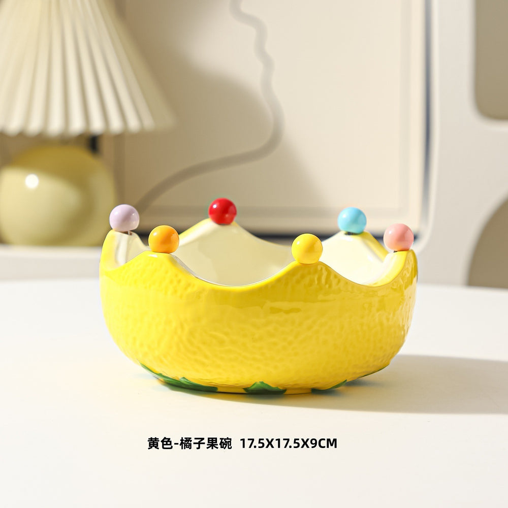 Creative ceramic orange fruit plate salad bowl for home living room stainless steel fork ins good-looking storage bowl