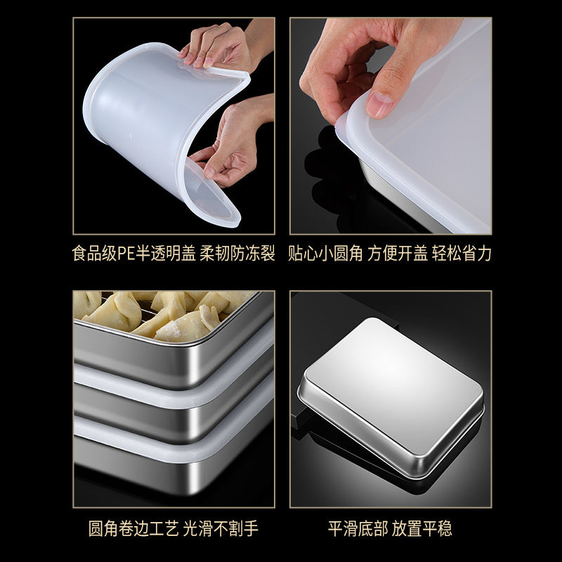 304 stainless steel refrigerator crisper, kitchen quick-frozen dumpling box, food box, sealed storage, frozen crisper