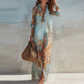 european and american cross-border women's clothing: new summer collection - elegant vintage print v-neck flowy vacation dress