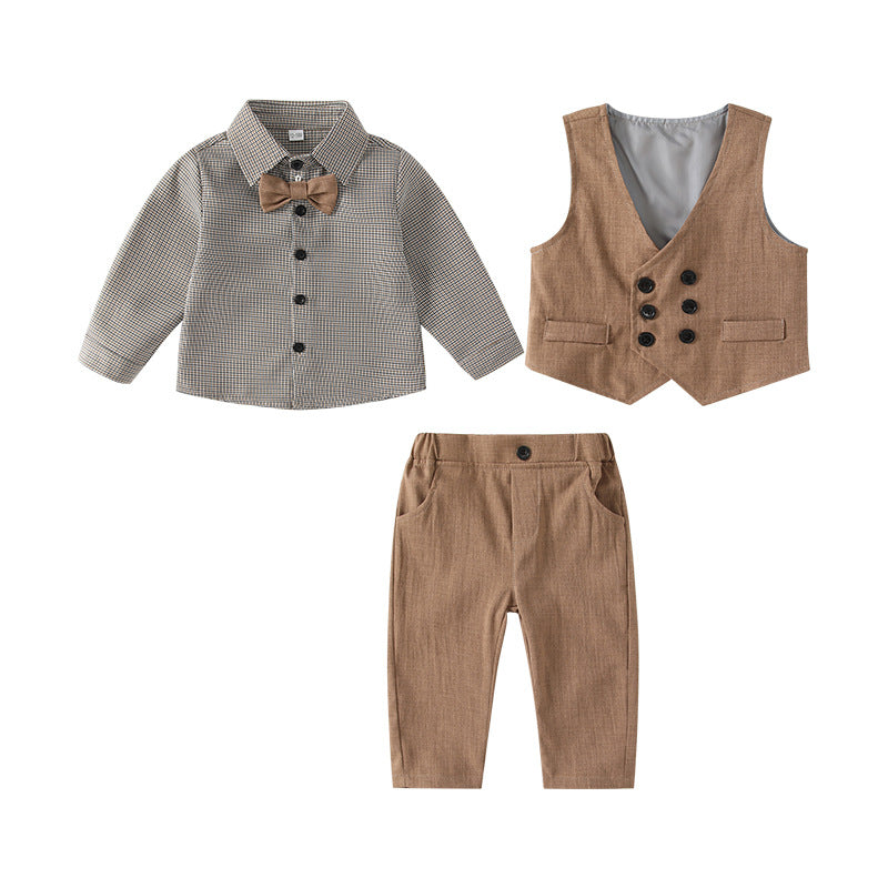 Kids' vest set - spring fashionable wedding outfit, baby birthday & first birthday dress, boys' british gentleman performance costume