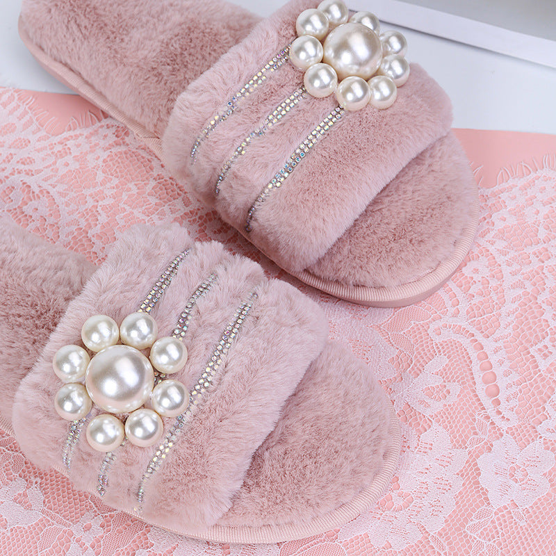 2024 new winter pearl fleece slippers - couple's warm indoor home slippers - export quality plush cotton slippers for women