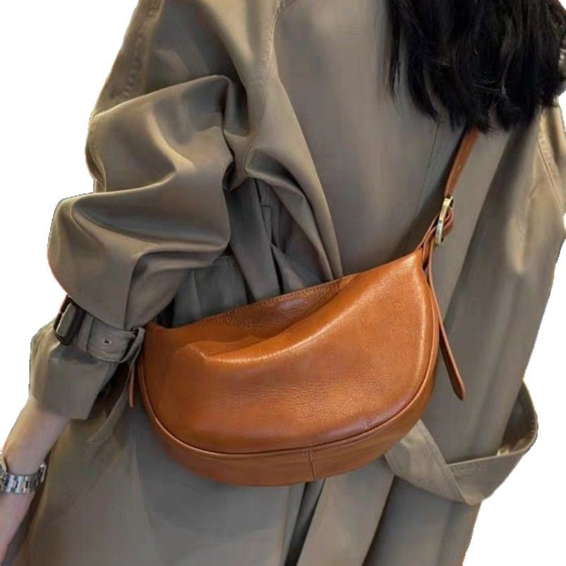 Genuine leather women's bag 2025 new fashion underarm dumpling bag retro commuter cowhide shoulder crossbody bag women's saddle bag