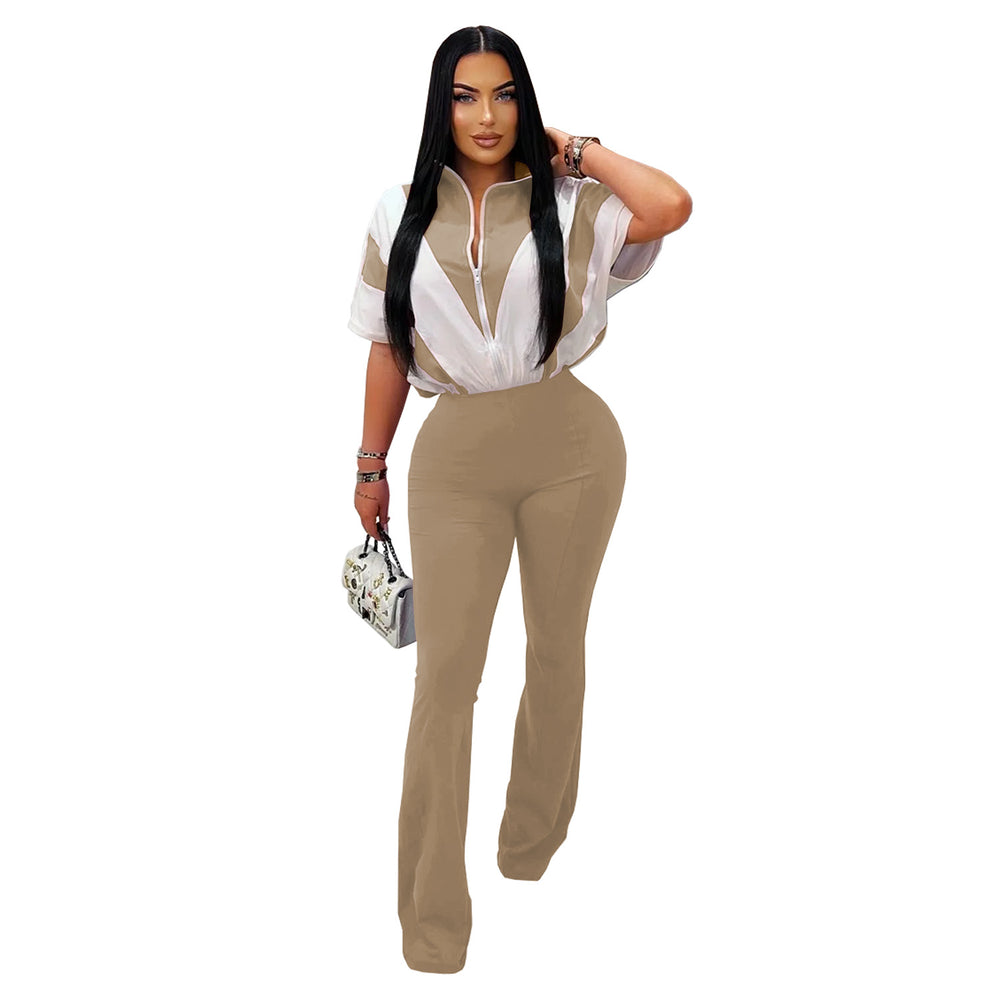 C7306 cross-border   fashion women's casual slim-fit activewear short sleeve top and pants set - new