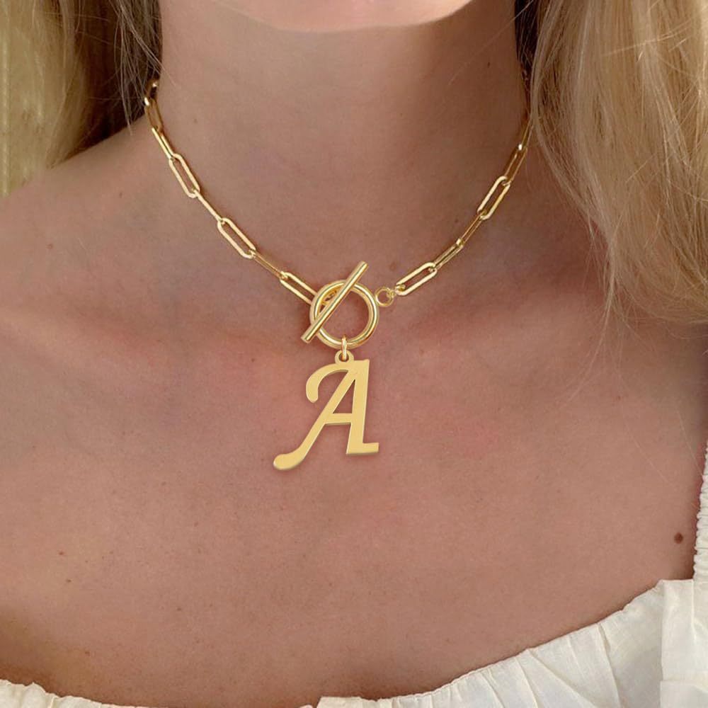 hot-selling initial stainless steel paper clip letter simple and versatile pendant necklace women's necklace clavicle chain