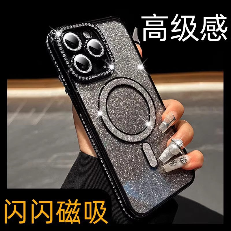 Luxury rhinestone-embellished glitter magnetic case for iphone 17 pro max - premium apple 16 cover