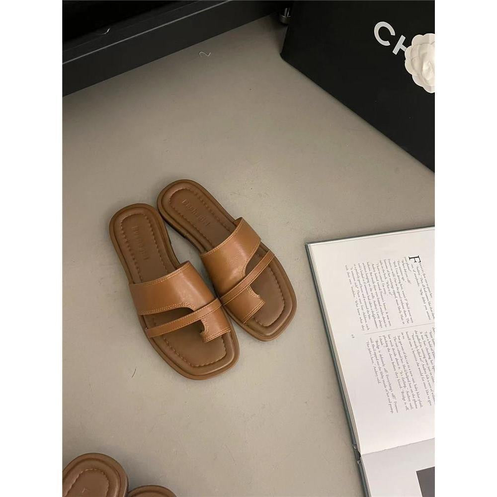 Women's thong sandals - new 2025 summer korean style retro minimalist design - perfect with skirts, wearable outdoors, flat roman sandals