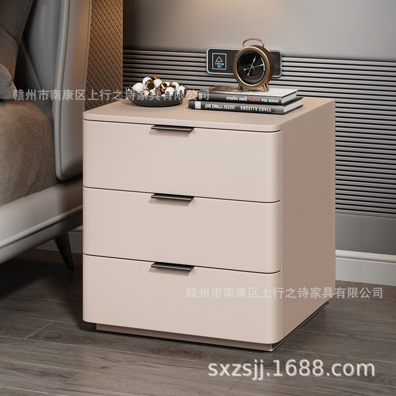 Bedside cabinet popular douyin new arrival leather art simple modern solid wood room master bedroom wholesale rock slab countertop