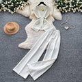 K-stylework clothing style vest high waistloose pantstwo-piece set women's summer silm type strap waist slimming looksuit
