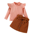 European and american style export children's clothing:  autumn/winter girls' high-neck knitted corduroy two-piece set for little girls