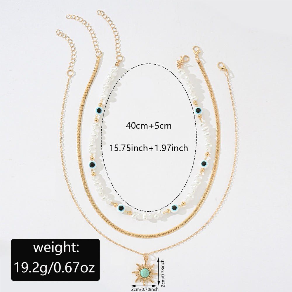 Long pearl necklace wholesale, european and american cross-border vintage eight-pointed star layered jewelry pendant, women's high-end collarbone chain