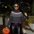 fall/winter high neck jacquard sweater - european & american retro color block ethnic style knit top - fashionable, loose fit, warm top