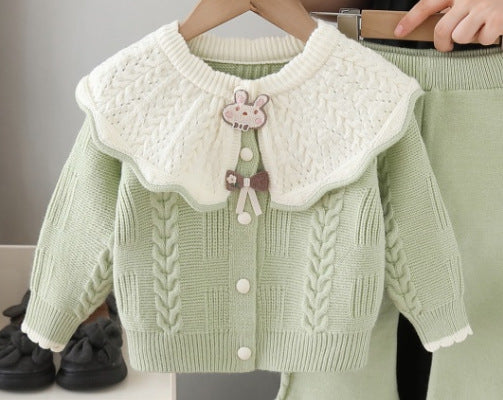 Girls' knitted sweater cardigan & pants set - new autumn  collection - two-piece outfit for little girls
